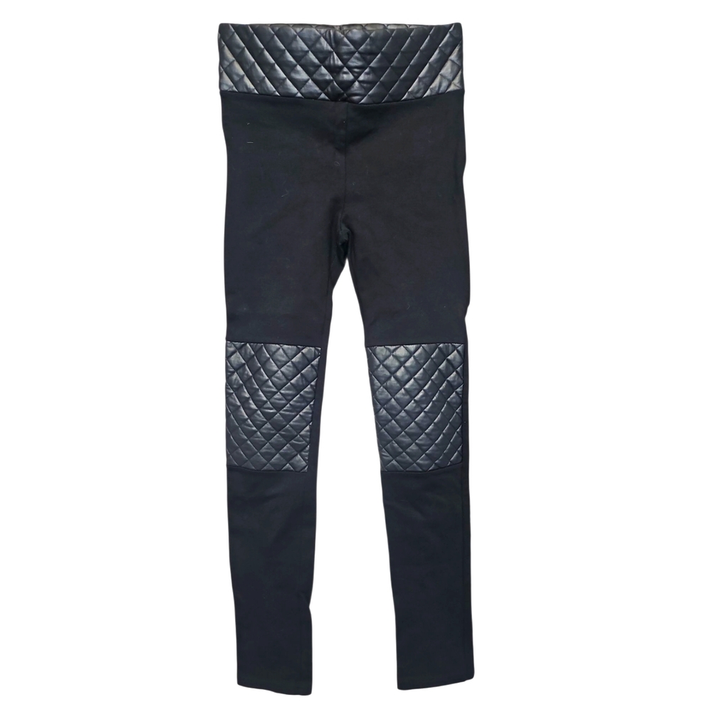Dutch Blonde Black Quilted Knee And Waist Leggings with Glossy Finish Size M